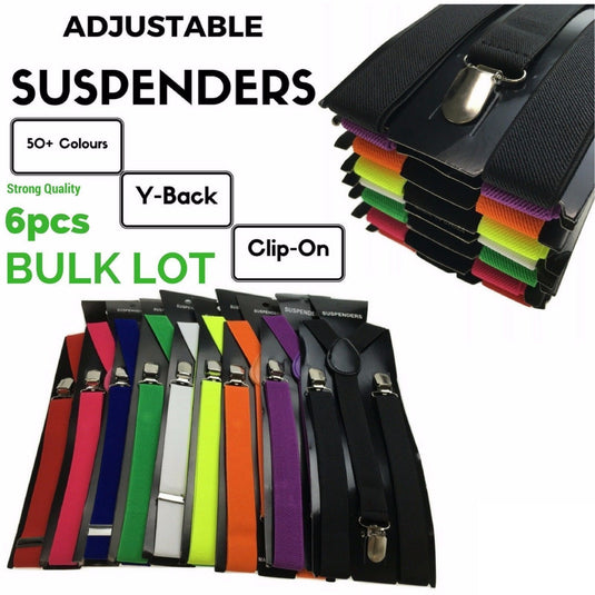 6x Mens Suspenders Braces Adjustable Strong Clip On Elastic Formal Wedding BULK - Green-3
