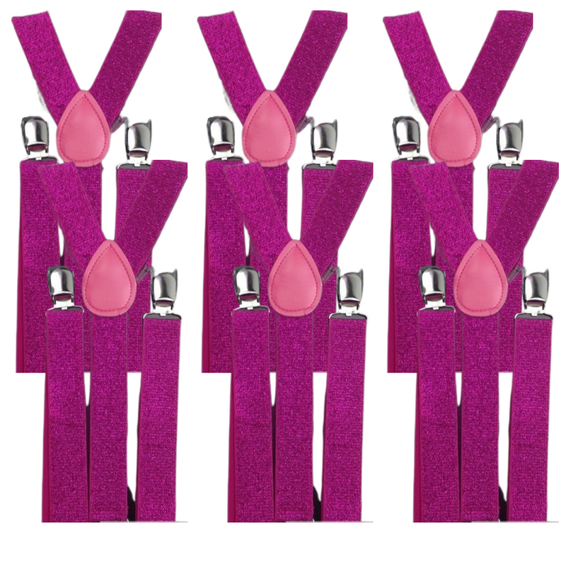Load image into Gallery viewer, 6x Mens Suspenders Braces Adjustable Strong Clip On Elastic Formal Wedding BULK - Hot Pink (Glitter)-1
