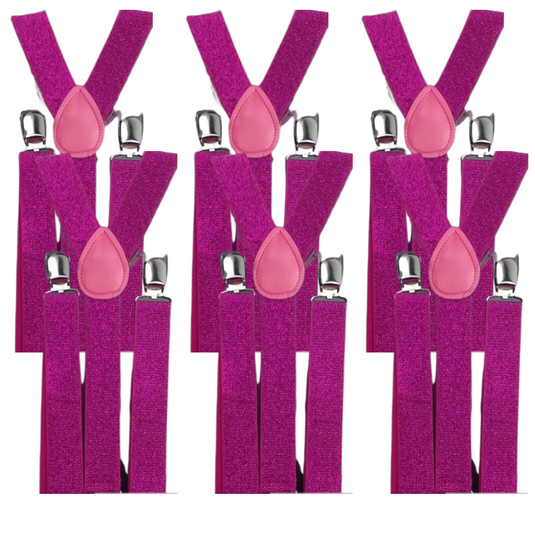 6x Mens Suspenders Braces Adjustable Strong Clip On Elastic Formal Wedding BULK - Hot Pink (Glitter)-1