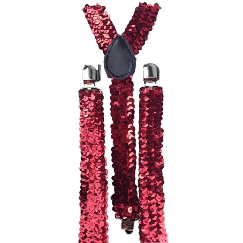 Load image into Gallery viewer, 6x Mens Suspenders Braces Adjustable Strong Clip On Elastic Formal Wedding BULK - Red (Sequin)-2
