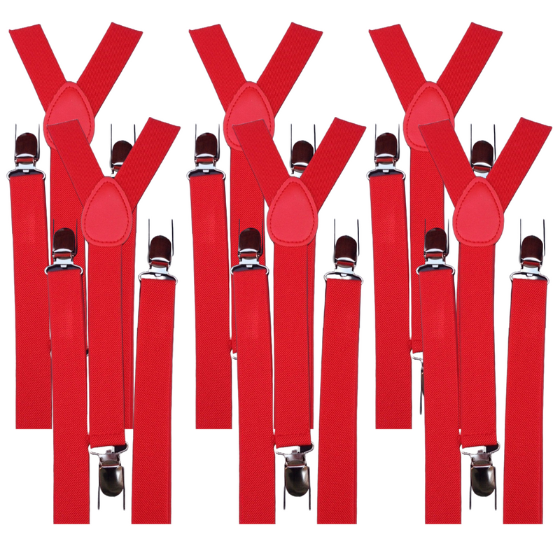 Load image into Gallery viewer, 6x Mens Suspenders Braces Adjustable Strong Clip On Elastic Formal Wedding BULK - Red-0

