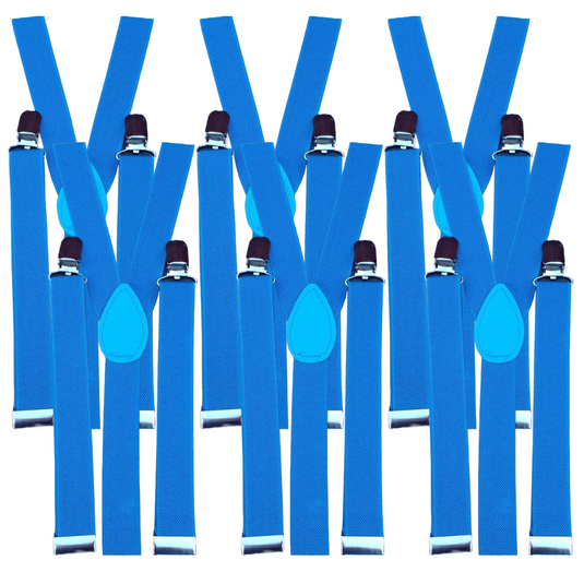 6x Mens Suspenders Braces Adjustable Strong Clip On Elastic Formal Wedding BULK - Sky Blue-1