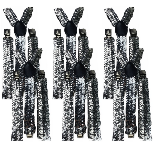 6x Mens Suspenders Braces Adjustable Strong Clip On Elastic Formal Wedding BULK - Silver (Sequin)-1