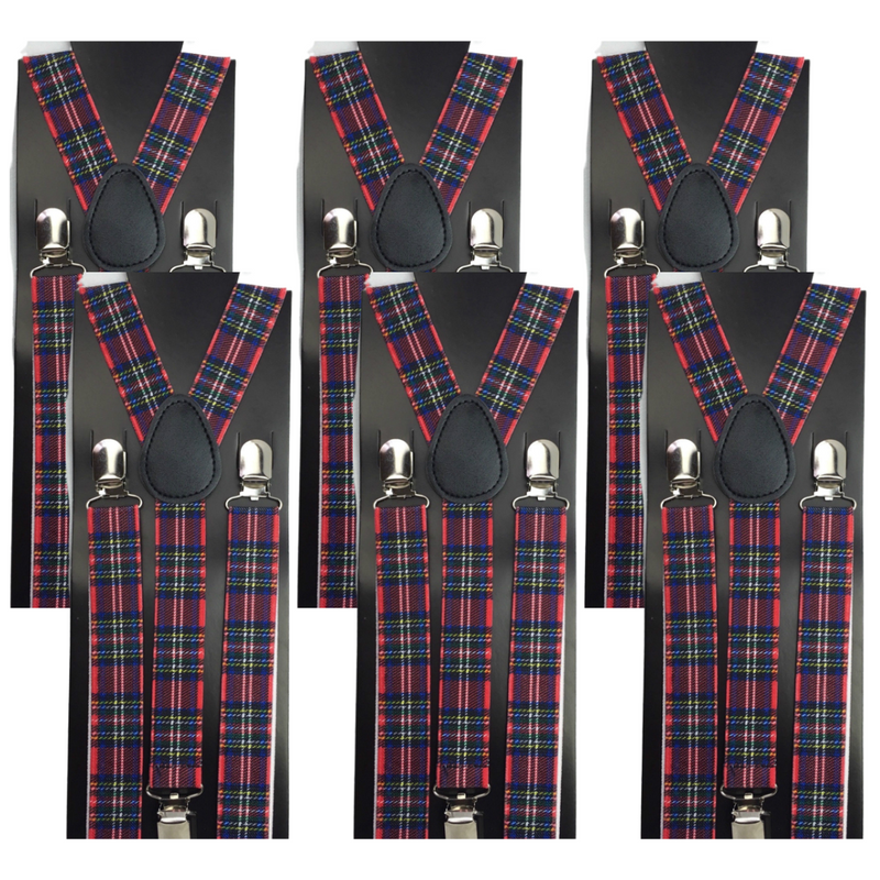 Load image into Gallery viewer, 6x Mens Suspenders Braces Adjustable Strong Clip On Elastic Formal Wedding BULK - Tartan 2-1
