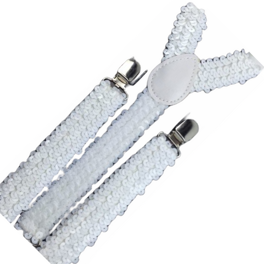 6x Mens Suspenders Braces Adjustable Strong Clip On Elastic Formal Wedding BULK - White (Sequin)-2
