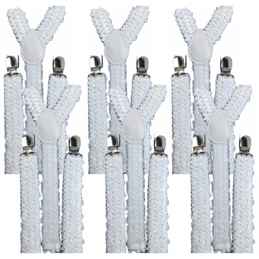 6x Mens Suspenders Braces Adjustable Strong Clip On Elastic Formal Wedding BULK - White (Sequin)-0