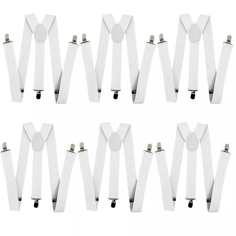 Load image into Gallery viewer, 6x Mens Suspenders Braces Adjustable Strong Clip On Elastic Formal Wedding BULK - White-0
