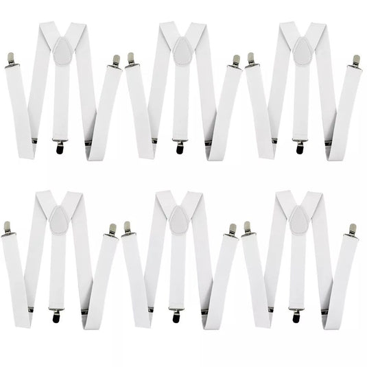 6x Mens Suspenders Braces Adjustable Strong Clip On Elastic Formal Wedding BULK - White-1