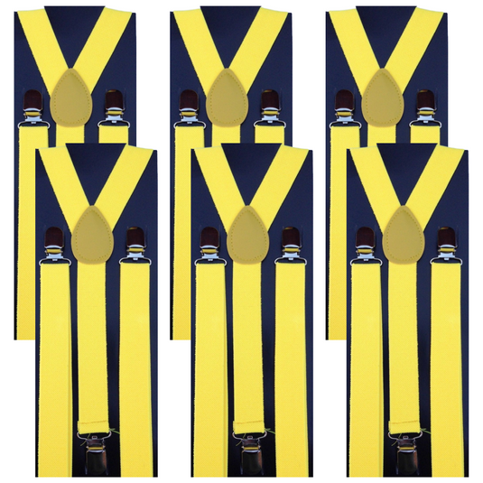 6x Mens Suspenders Braces Adjustable Strong Clip On Elastic Formal Wedding BULK - Yellow-1