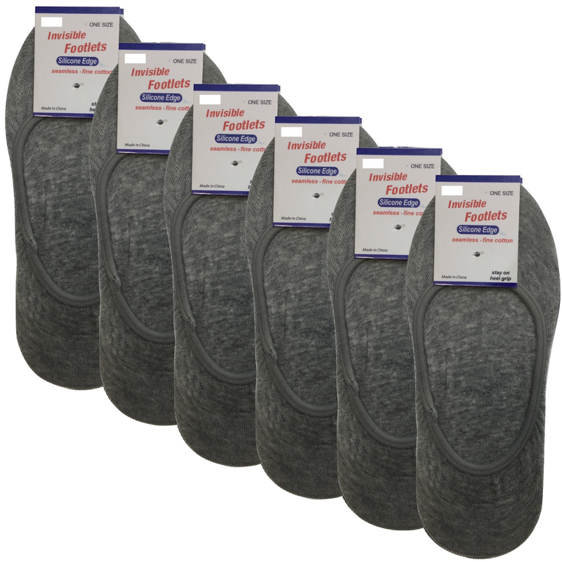 Load image into Gallery viewer, 6x NO SHOW COTTON SOCKS Non Slip Heel Grip Low Cut Invisible Footlet Seamless - Grey-1
