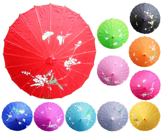 6x PARASOL UMBRELLA Chinese Japanese Bamboo Flower Pattern 80cm Large BULK - Assorted Colour Pack-0
