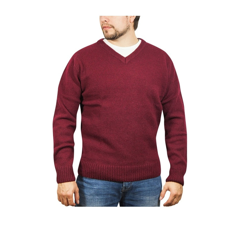 Load image into Gallery viewer, 100% Shetland Wool V Neck Knit Jumper Pullover Mens Sweater Knitted - Burgundy (97)
