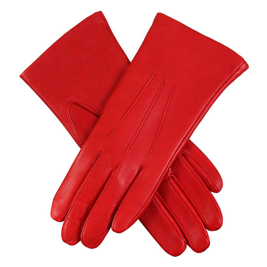 Dents Womens Emma Three-Point Leather Gloves - Berry Red-1
