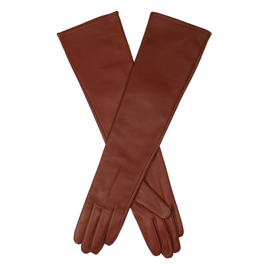 Dents Womens Single-Point Long Above-Elbow Lined Leather Gloves in Cognac-7