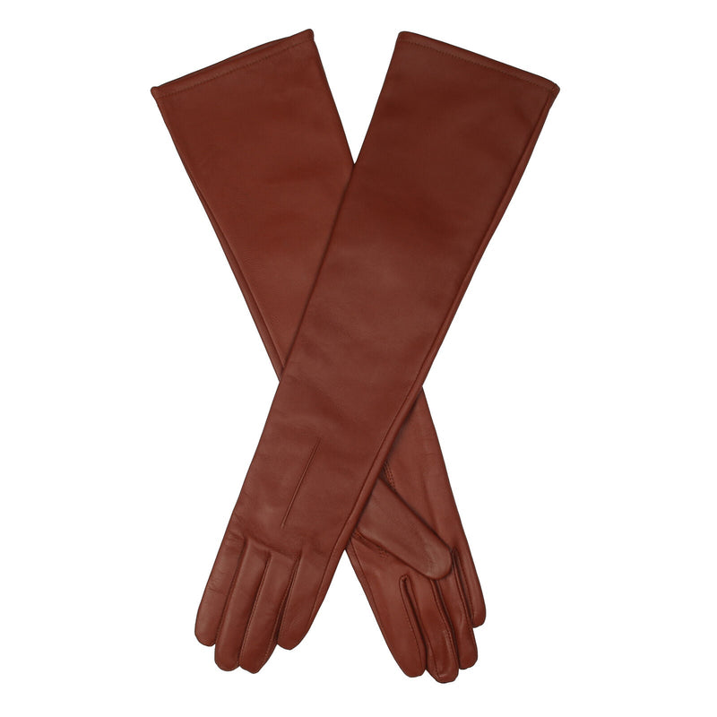 Load image into Gallery viewer, Dents Womens Single-Point Long Above-Elbow Lined Leather Gloves in Cognac-5
