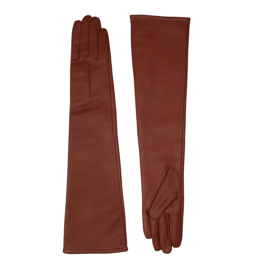 Dents Womens Single-Point Long Above-Elbow Lined Leather Gloves in Cognac-4
