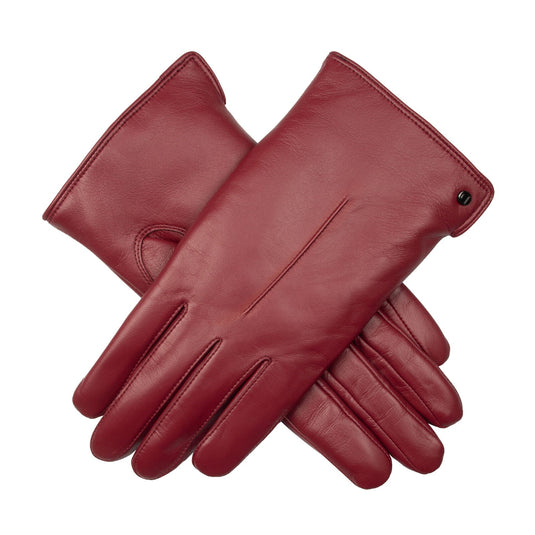 Dents Womens Touchscreen Single-Point Faux Fur-Lined Leather Gloves in Claret-6