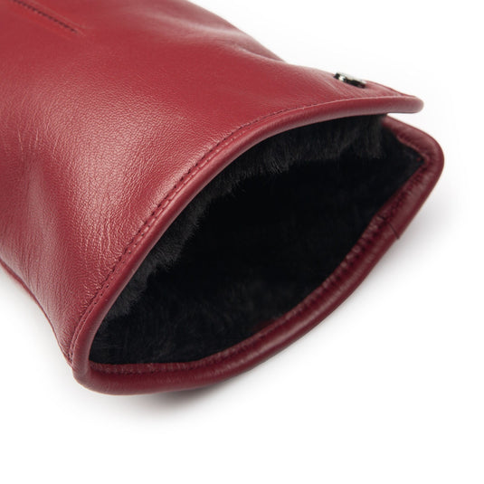 Dents Womens Touchscreen Single-Point Faux Fur-Lined Leather Gloves in Claret-3