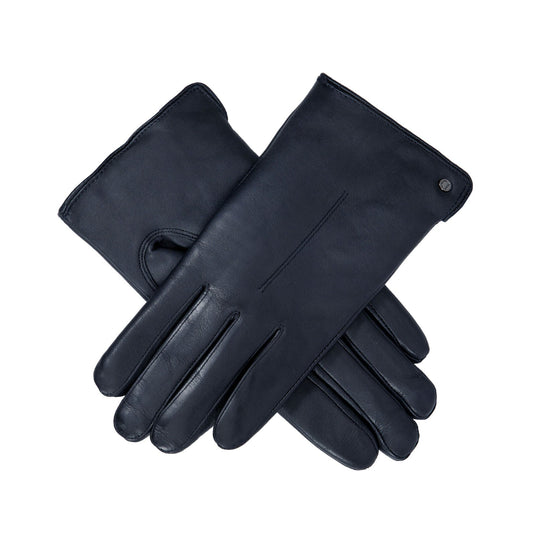 Dents Womens Touchscreen Single-Point Faux Fur-Lined Leather Gloves in Navy-5