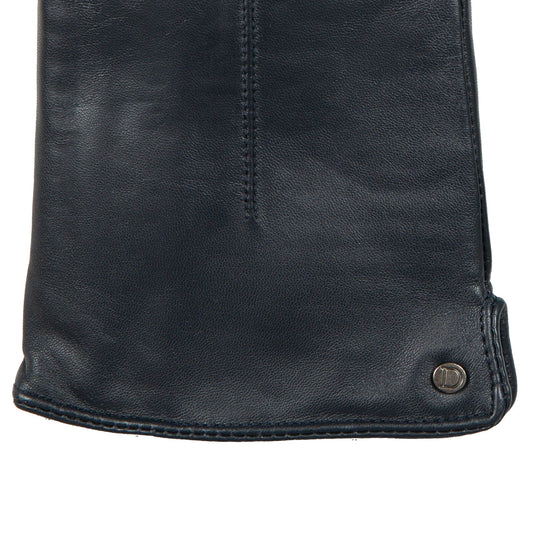 Dents Womens Touchscreen Single-Point Faux Fur-Lined Leather Gloves in Navy-3
