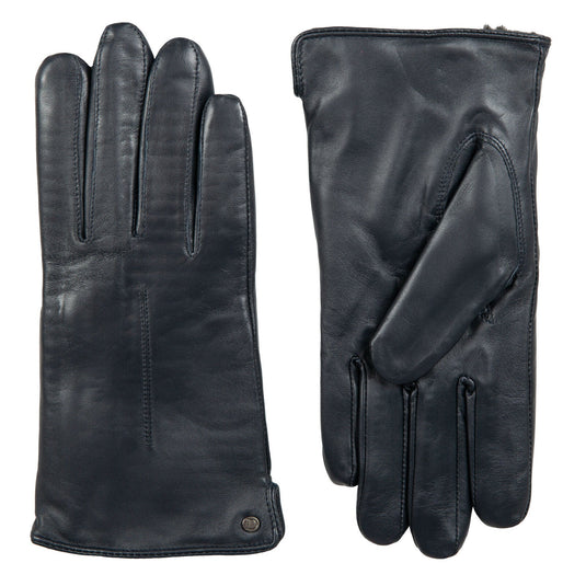 Dents Womens Touchscreen Single-Point Faux Fur-Lined Leather Gloves in Navy-4