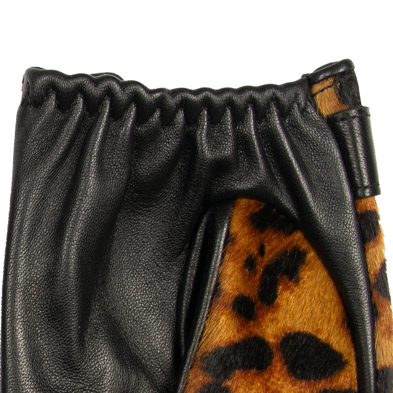 Load image into Gallery viewer, Dents Womens Fingerless Leather Driving Gloves in Ponyskin Leopard Print Design-4
