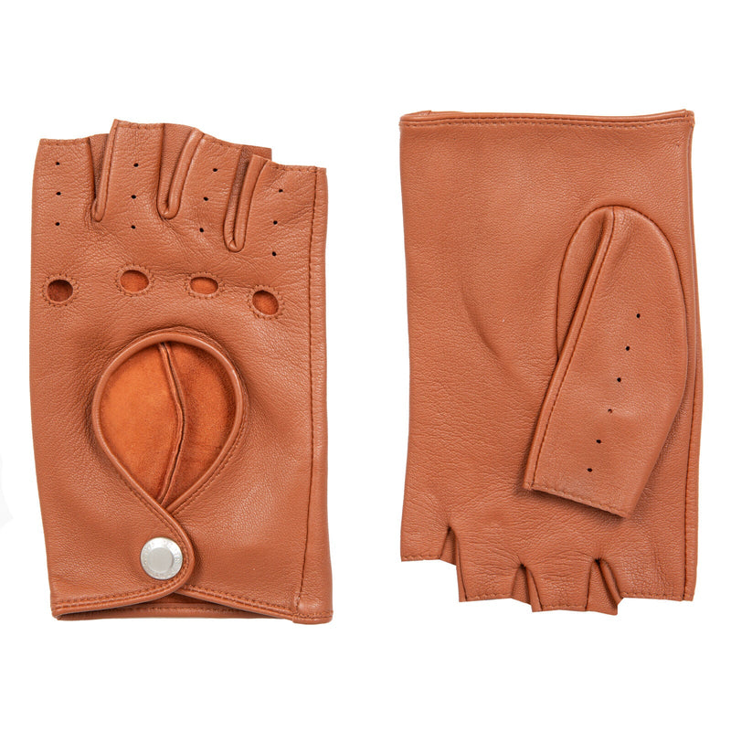 Load image into Gallery viewer, Dents Womens Fingerless Unlined Leather Driving Gloves in Cognac-3

