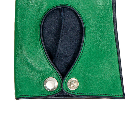 Dents Women’s Touchscreen Leather Driving Gloves in Emerald/Navy-2