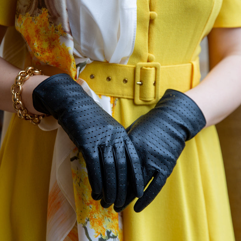 Load image into Gallery viewer, Dents Women’s Perforated Leather Gloves in Black-3
