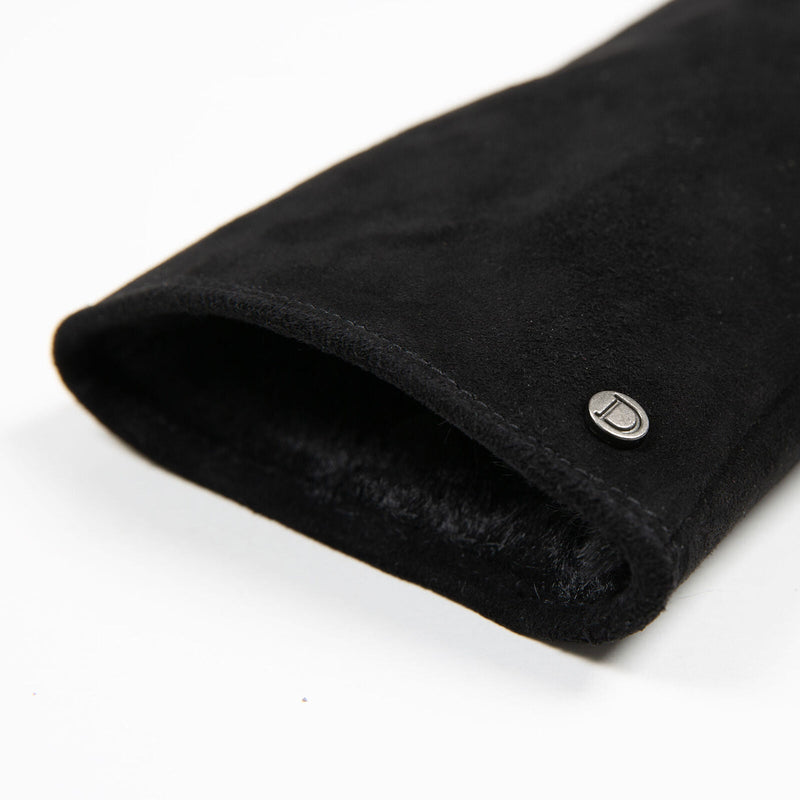 Load image into Gallery viewer, Dents Eva Women's Fingerless Suede Mittens with Faux Fur – Black

