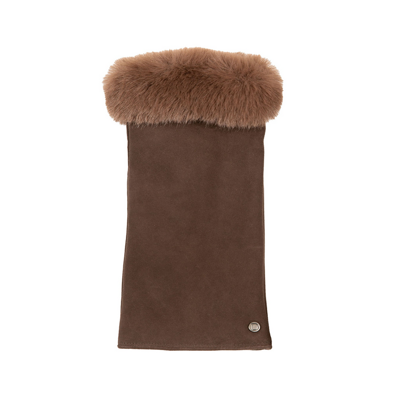 Load image into Gallery viewer, Dents Eva Women's Fingerless Suede Mittens with Faux Fur – Mocca
