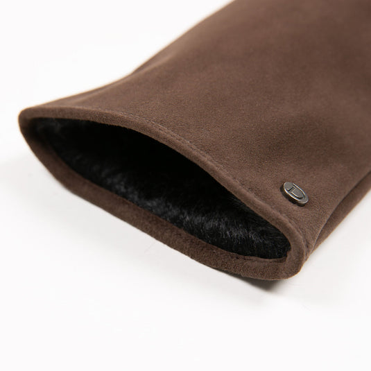 Dents Womens Fingerless Faux Fur-Lined Suede Mitten Gloves w/ Faux Fur Trim in Mocca-4
