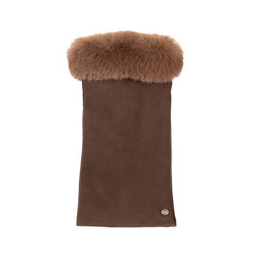 Dents Eva Women's Fingerless Suede Mittens with Faux Fur – Mocca