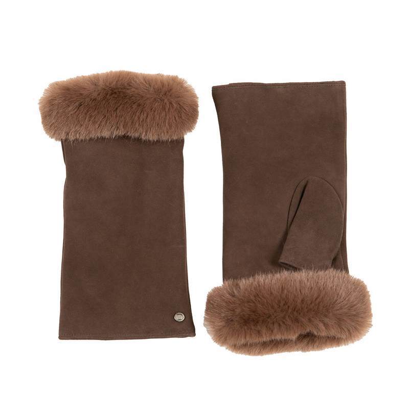 Load image into Gallery viewer, Dents Eva Women's Fingerless Suede Mittens with Faux Fur – Mocca
