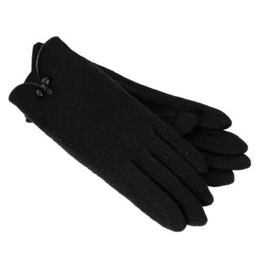 Dents Womens Soft Feel Fleece Knit Gloves w Button Trim Detail Warm Winter - Black-2