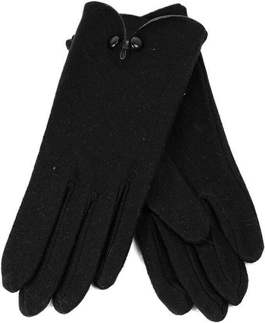 Dents Womens Soft Feel Fleece Knit Gloves w Button Trim Detail Warm Winter - Black-0