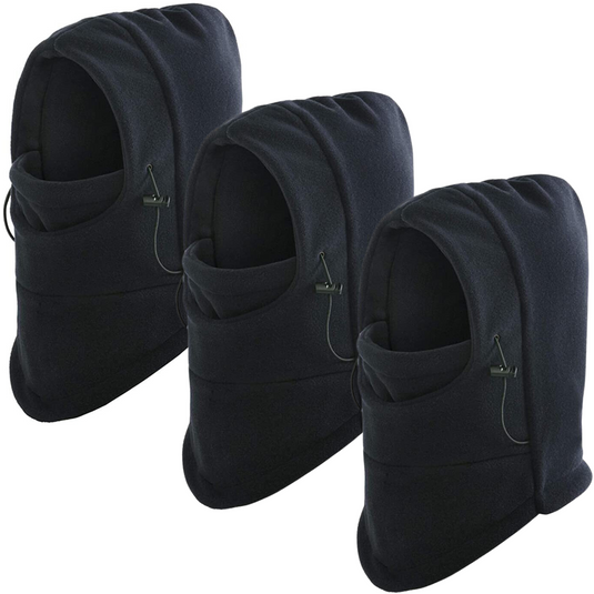 3x Windproof Thermal Fleece Balaclava Beanie Hat Full Face Mask Ski - Black-0
