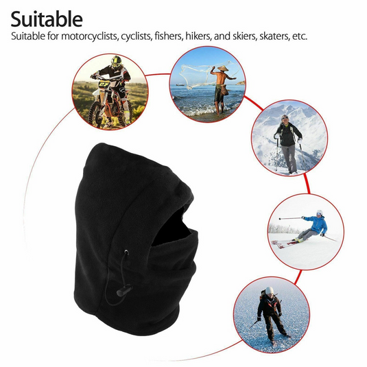 6x Windproof Thermal Fleece Balaclava Beanie Hat Full Face Mask Ski - Black-4