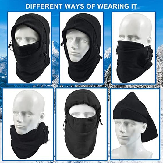 Windproof Thermal Fleece Balaclava Beanie Hat Full Face Mask Ski - Black-3