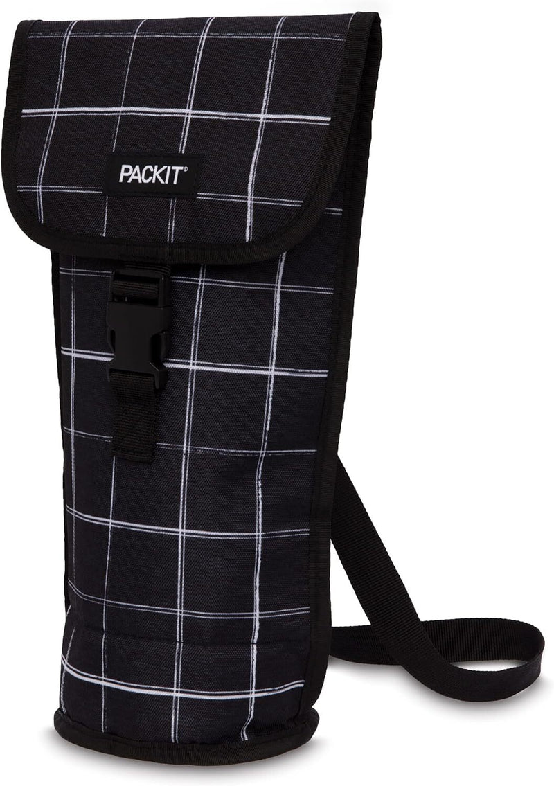 Load image into Gallery viewer, PACKIT Freezable Napa Wine Bag Cooler Carrier Insulated Portable Wine Chiller - Black Grid-2
