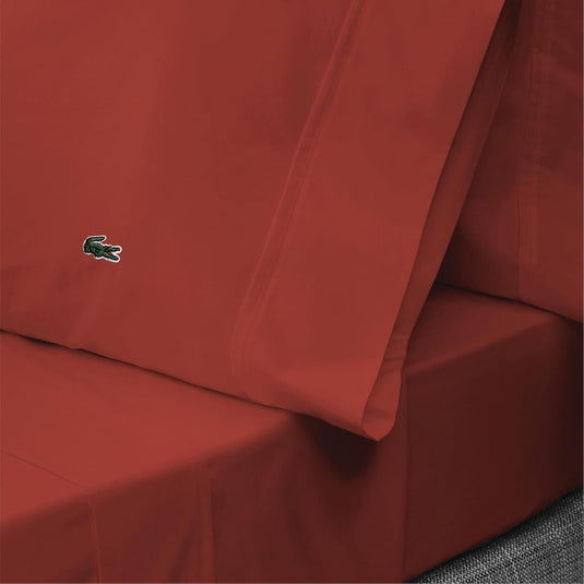 Lacoste King 100% Cotton Percale 200TC Bed Sheet Set in Chili Pepper-2