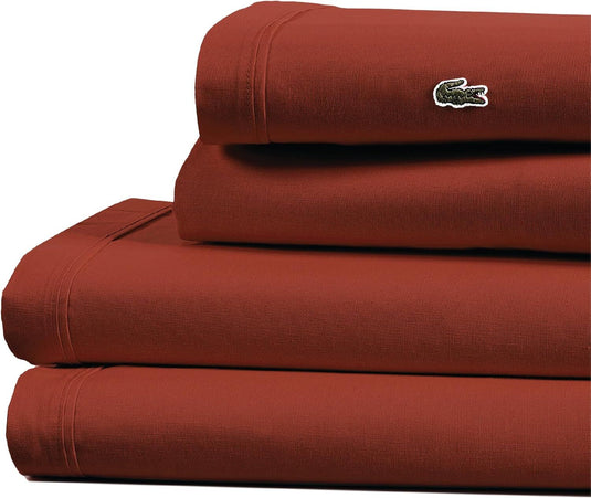 Lacoste King 100% Cotton Percale 200TC Bed Sheet Set in Chili Pepper-1