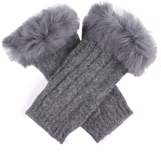 Dents Womens Lambswool Angora Cable Knit Wrist Arm Warmers With Fur Cuff