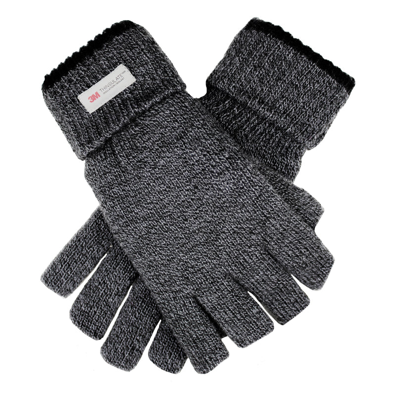 Load image into Gallery viewer, Dents Mens Thinsulate Lined Fingerless Knit Gloves with Rollover Cuff - Charcoal-0
