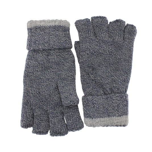 Dents Mens Thinsulate Lined Fingerless Knit Gloves with Rollover Cuff - Navy Marle-3