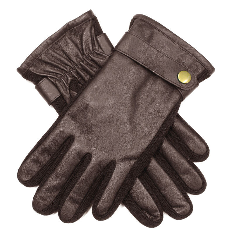 Load image into Gallery viewer, Mens Premium Kangaroo Leather Gloves Strap Stud Fastening Winter Warm - Brown-4
