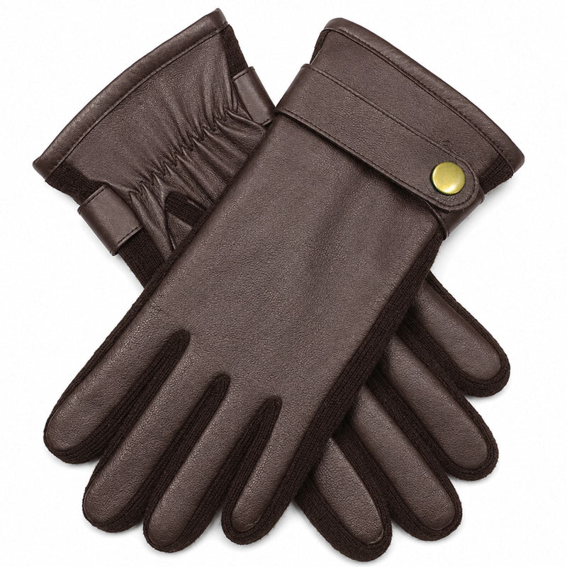 Load image into Gallery viewer, Mens Premium Kangaroo Leather Gloves Strap Stud Fastening Winter Warm - Brown-1
