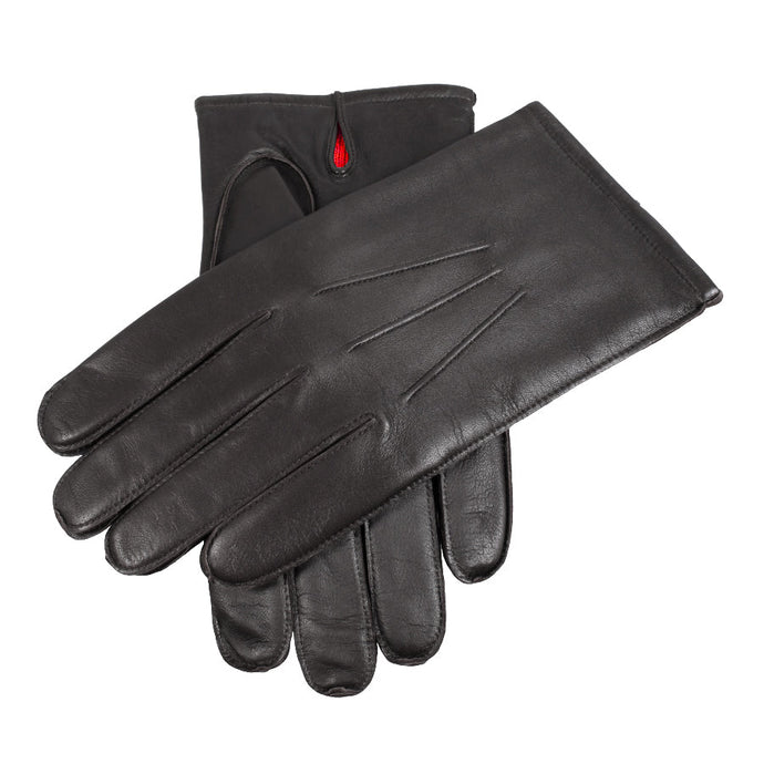 Dents Mens 3 Point Classic Leather Gloves with Australian Merino Wool Lining - Black-0