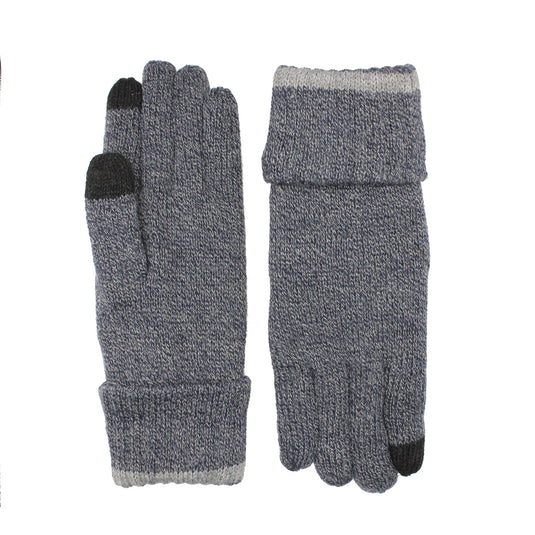 Dents Mens Thinsulate Lined Touchscreen Knit Gloves with Rollover Cuff - Navy Marle-2