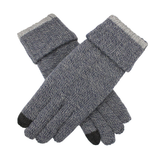 Dents Mens Thinsulate Lined Touchscreen Knit Gloves with Rollover Cuff - Navy Marle-0